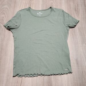 Hollister Women's Sage Green Ribbed Short Sleeve Tee